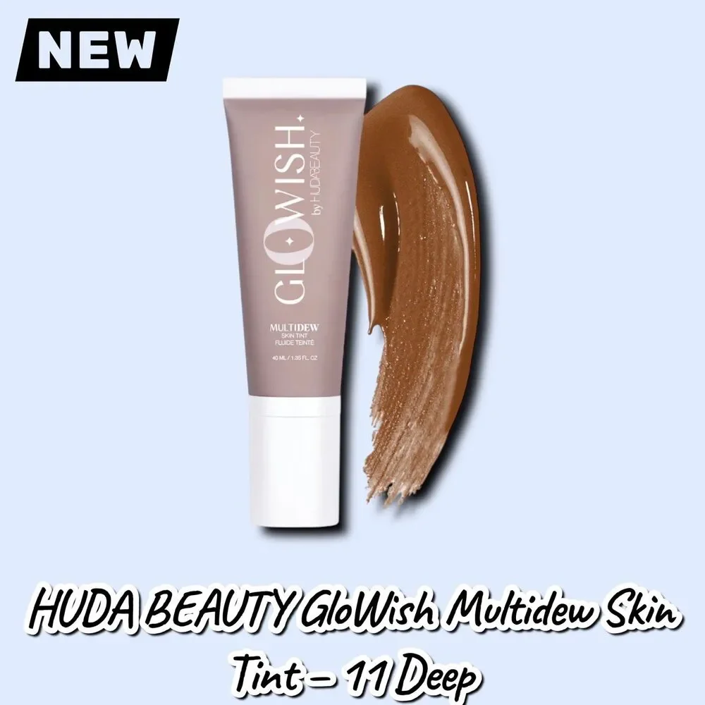 New NIB HUDA BEAUTY GloWish Multidew Skin Tint – Shade 11 Deep – 40ml